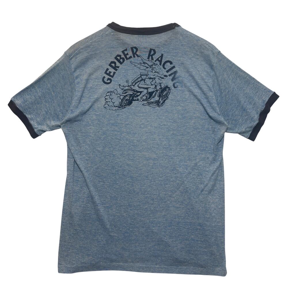 80’s Paper Thin Distressed Faded Racing Ringer Tee Men’s L Blue